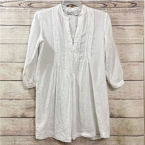 Chico’s Sequin Embroidered White Cotton Quarter Sleeve Tunic Blouse Size 1